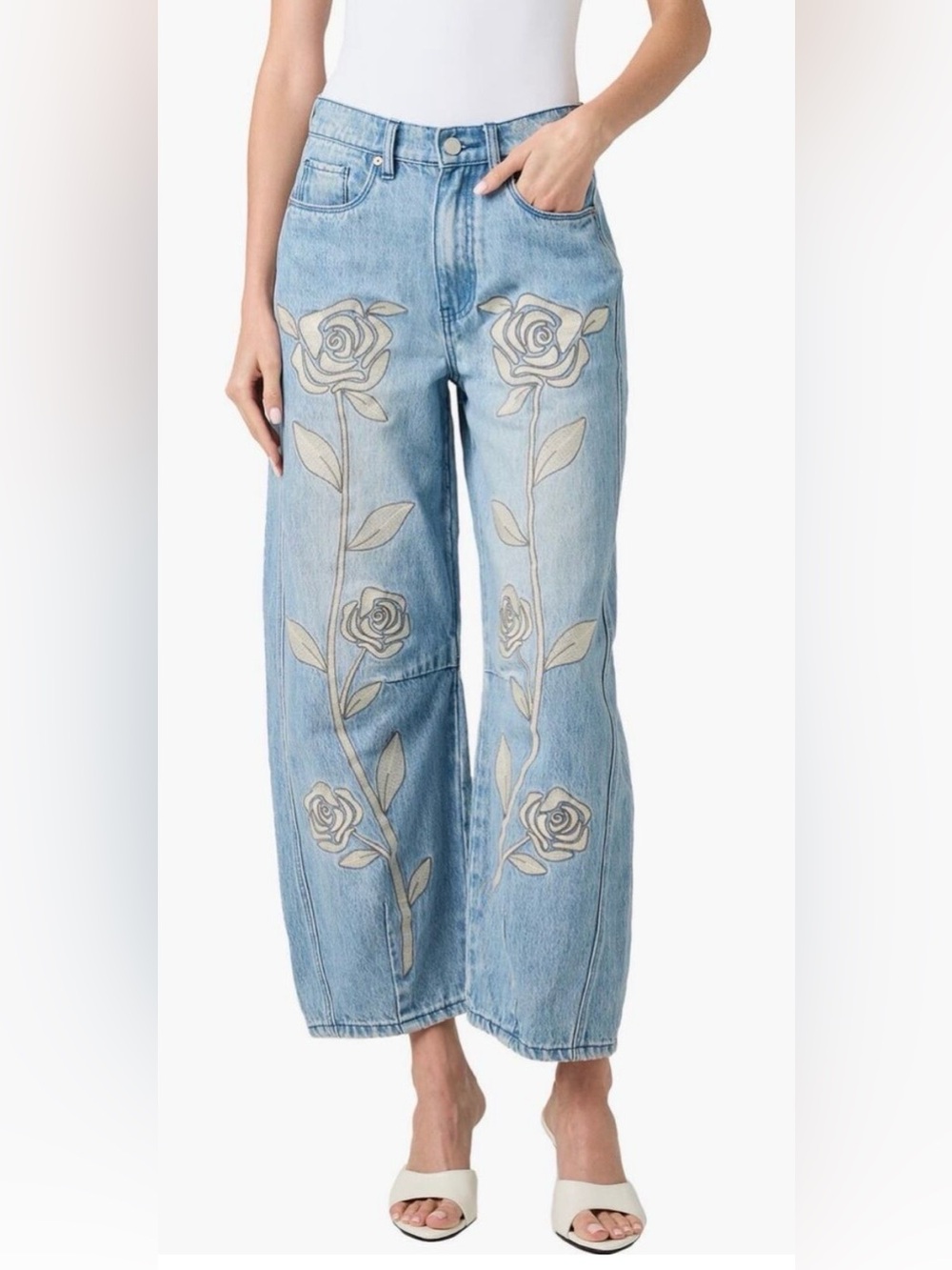 🎉LAST PIECE🎉Blank Nyc Embroidered Rose Wide-Leg Blue Jeans